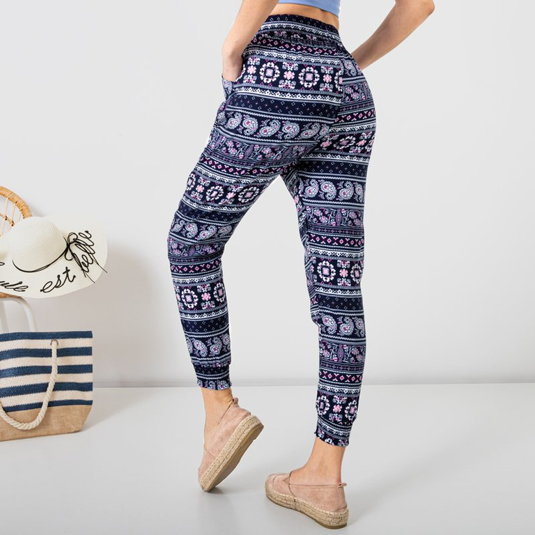 Pantalon femme en tissu bleu marine à motifs GRANDES TAILLES - Vêtements