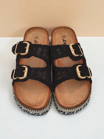 Royalfashion Sandales à plateforme pour femmes avec boucles style liège
