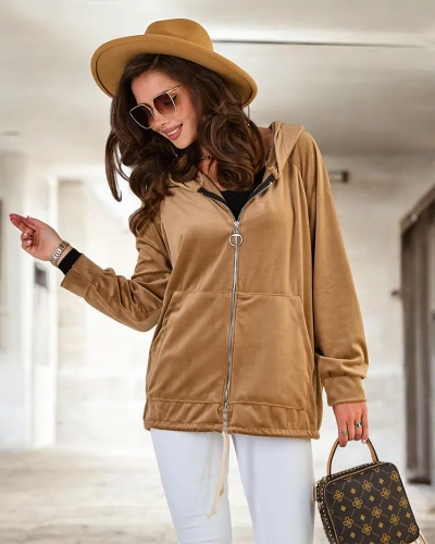 Royalfashion Sweat à capuche dézippée pour femme