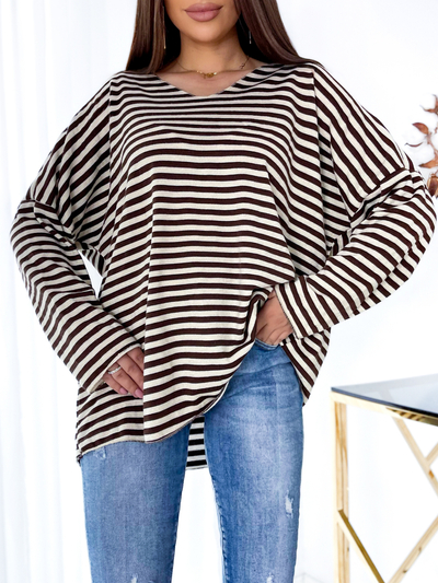 Royalfashion Chemisier féminin à rayures marron avec paillettes