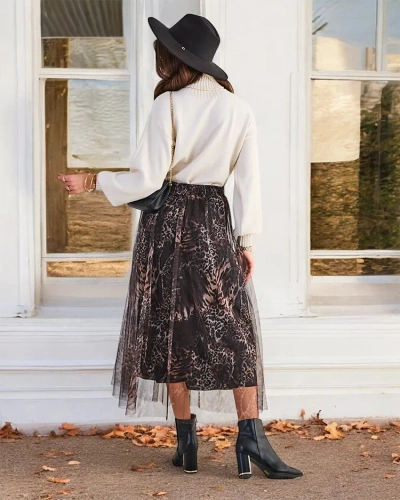 Jupe midi à motif pour femmes de Royalfashion avec tulle