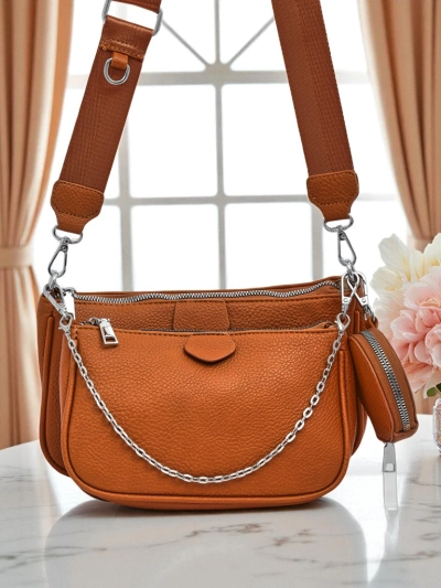 Sac à main pour femmes Calista camel cuir écologique ensemble tendance 3en1