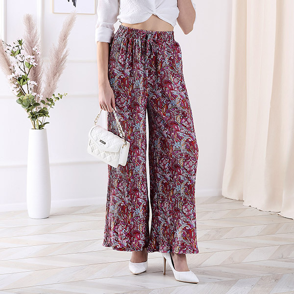 Pantalon à motifs pour femmes à jambes larges en rouge- Vêtements
