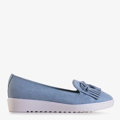 OUTLET Mocassins bleus pour femmes avec pompons et nœud Laureana - Chaussures