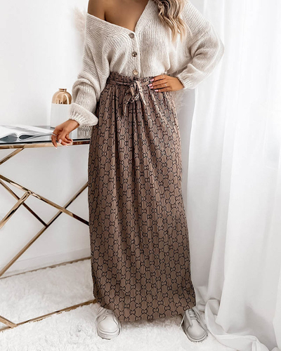 Jupe maxi plissée à motifs pour femme marron clair - Vêtements