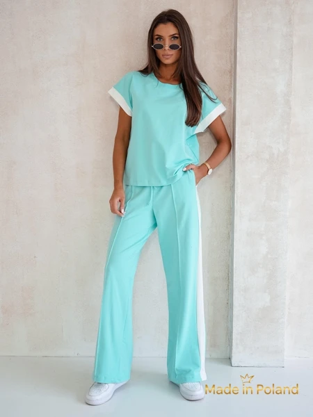 Ensemble turquoise pour femmes Callista – ensemble en coton avec pantalon large
