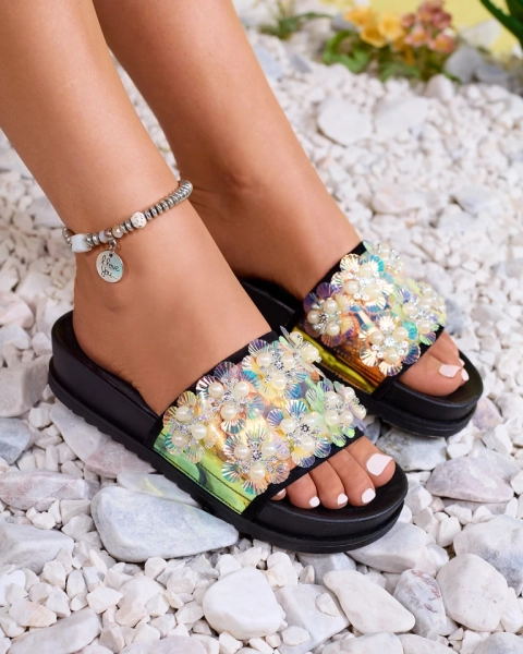 Sandales compensées femme noires à embellissements Maurelle - Chaussures