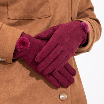Gants femme bordeaux à pompon - Accessoires