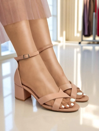 Royalfashion Sandales à talon bas bloc pour femme Eleganza Strap