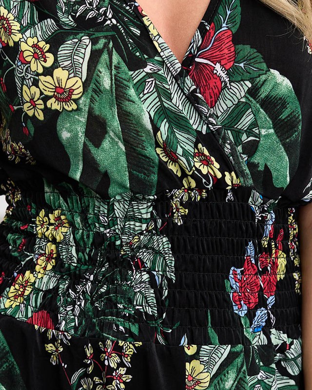 Combinaison femme courte noire à motif fleuri - Vêtements