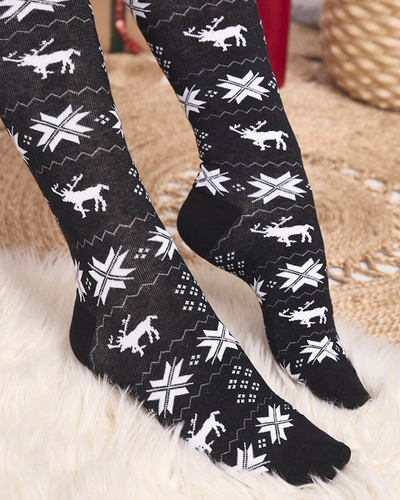 Chaussettes longues de Noël noires pour femmes - Sous-vêtements
