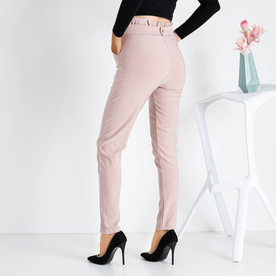 Pantalon paperbag taille haute femme rose foncé - Pantalon