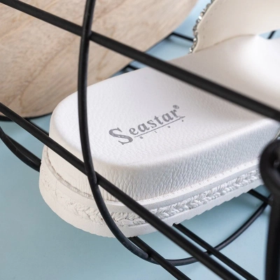 OUTLET Sandales plates-formes blanches pour femmes avec zircons cubiques Sailor - Chaussures