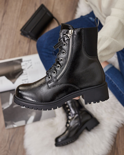 Royalfashion Black eco leather patent leather women's bagger boots Gaddaxa