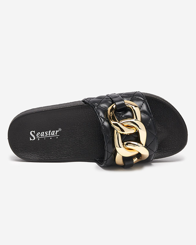 Chaussons femme matelassés noirs avec chaîne dorée Eteris - Footwear