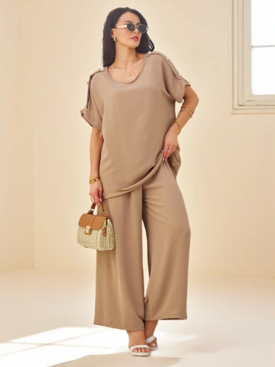 Ensemble Royalfashion en coton pour femmes avec manches courtes et pantalon large