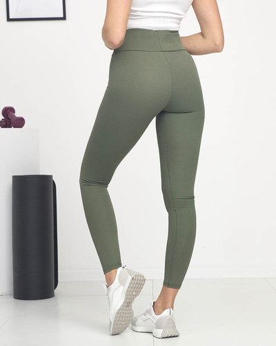 Legging femme côtelé vert inscriptions roses - Vêtements