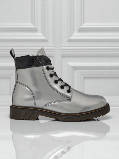 Bottines argentées pour femmes Celestina Eco Cuir Verni avec fermeture éclair