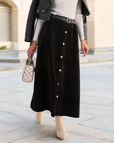 Royalfashion Jupe midi pour femme avec boutons décoratifs