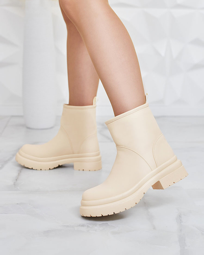 Royalfashion Bottes femme beige mat avec semelle plus épaisse Holeopi
