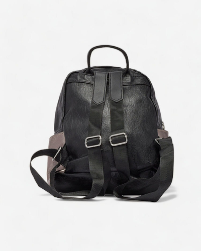 Royalfashion Petit sac à dos en éco-cuir pour femme noir avec pochette graphite