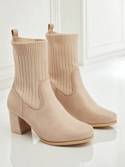 Bottines femme en éco-daim à talon bloc avec empiècement façon chaussette LumenThorn