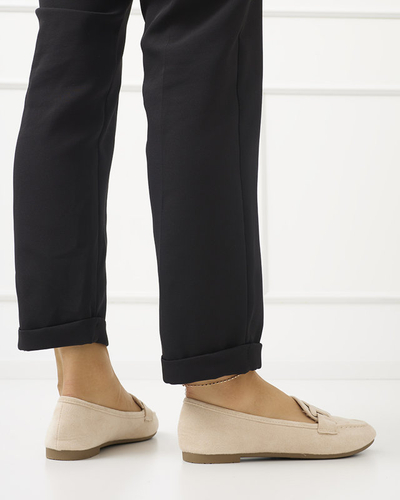 Mocassins femme en éco-daim couleur crème Reiaka - Chaussures