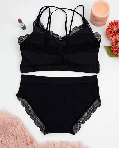 Ensemble de lingerie femme noir avec dentelle - Sous-vêtements