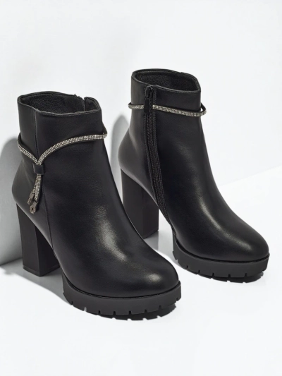 Bottines femme en cuir écologique à talons épais Marellin