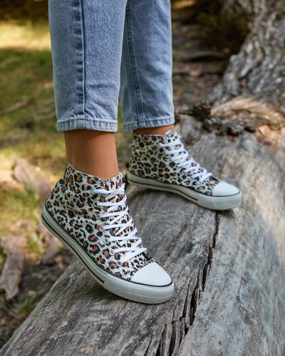 Royalfashion Baskets montantes beiges pour femme avec motif à la mode Jungle Jive