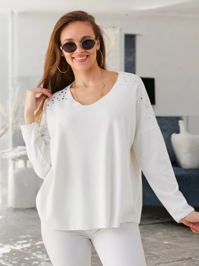 Pull en viscose fin pour femme Royalfashion avec des strass sur les épaules