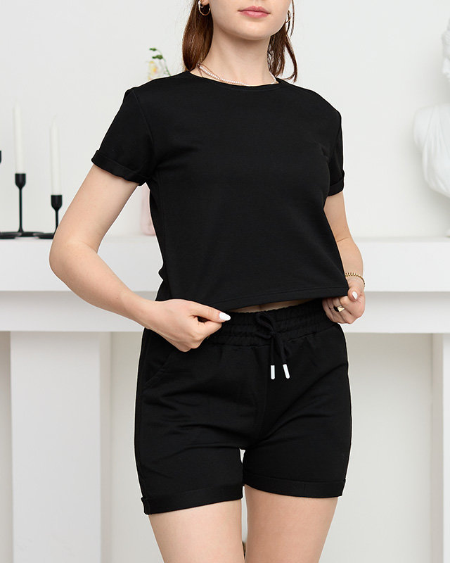 Ensemble de survêtement de sport en coton noir pour femme - Vêtements