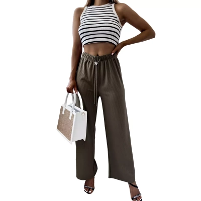 Pantalon large côtelé vert pour femme - Vêtements