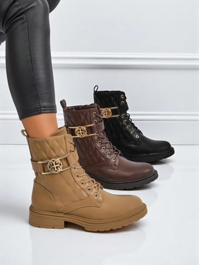 Bottines matelassées pour femmes en cuir écologique Sable Rose