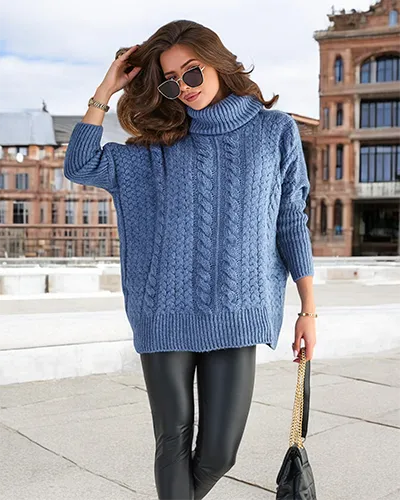 Royalfashion Pull à col roulé pour femme