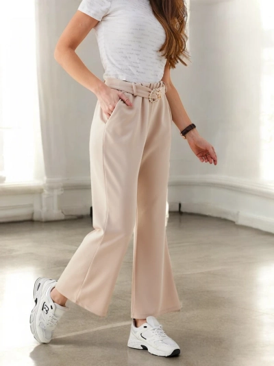 Royalfashion Pantalons larges en tissu pour femmes avec une ceinture décorative
