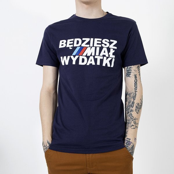 T-shirt homme en coton bleu marine avec imprimé - Vêtements