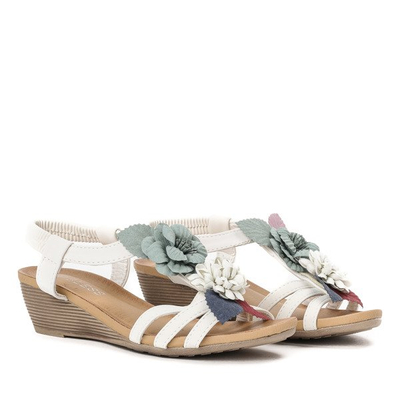 Sandales compensées blanches avec fleurs décoratives Dormina - Chaussures 1