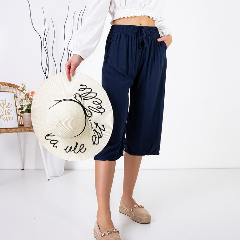 Pantalon femme bleu marine 3/4 de grande taille Vêtements