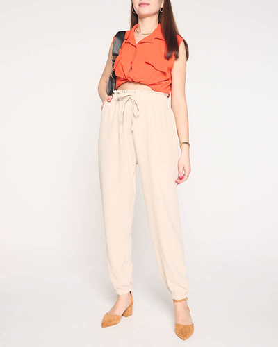 Pantalon en tissu pour femme de couleur beige GRANDE TAILLE - Vêtements