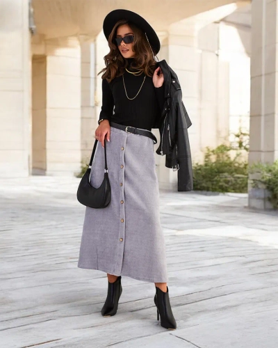 Royalfashion Jupe midi pour femme avec boutons décoratifs