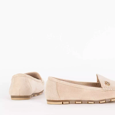 OUTLET Mocassins femme en éco-daim beige avec décoration Pixila - Footwear