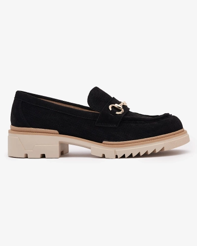 OUTLET Royalfashion Mocassins ajourés noirs pour femme avec chaîne Imerila