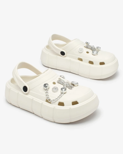 Royalfashion Tongs ajourées blanches pour femme avec ornements en zircon Afuccia