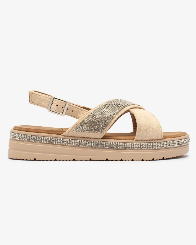 OUTLET Royalfashion Sandales en daim écologique beige pour femme avec zircons Trikys