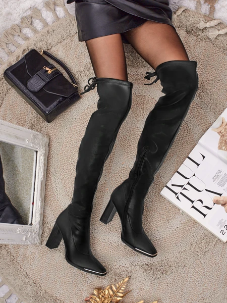 Bottes pour femmes au-dessus du genou en cuir écologique à talon bloc Aurora Drift