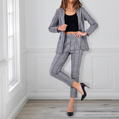Costume femme à carreaux gris - Vêtements