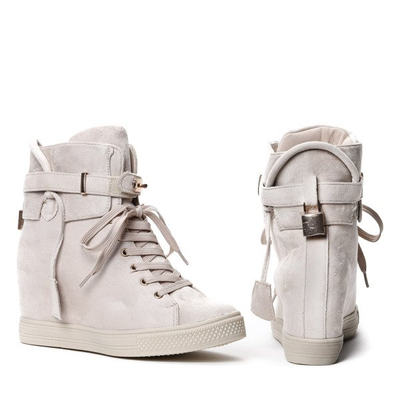 Beżowe sneakersy na koturnie - Obuwie