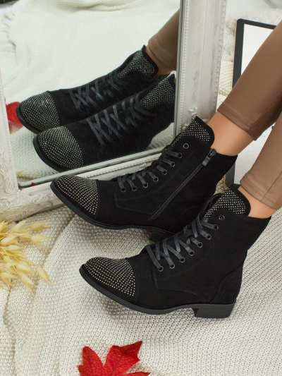 Bottines à lacets pour femmes en éco-daim avec zircons Marvelli