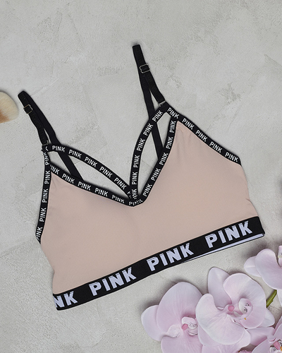 Brassière de sport femme rose avec inscriptions - Underwear